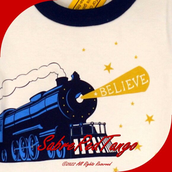 NWT Hanna Andersson Organic Long Johns Pajamas Polar Express Stripe 140 10 - Picture 2 of 4